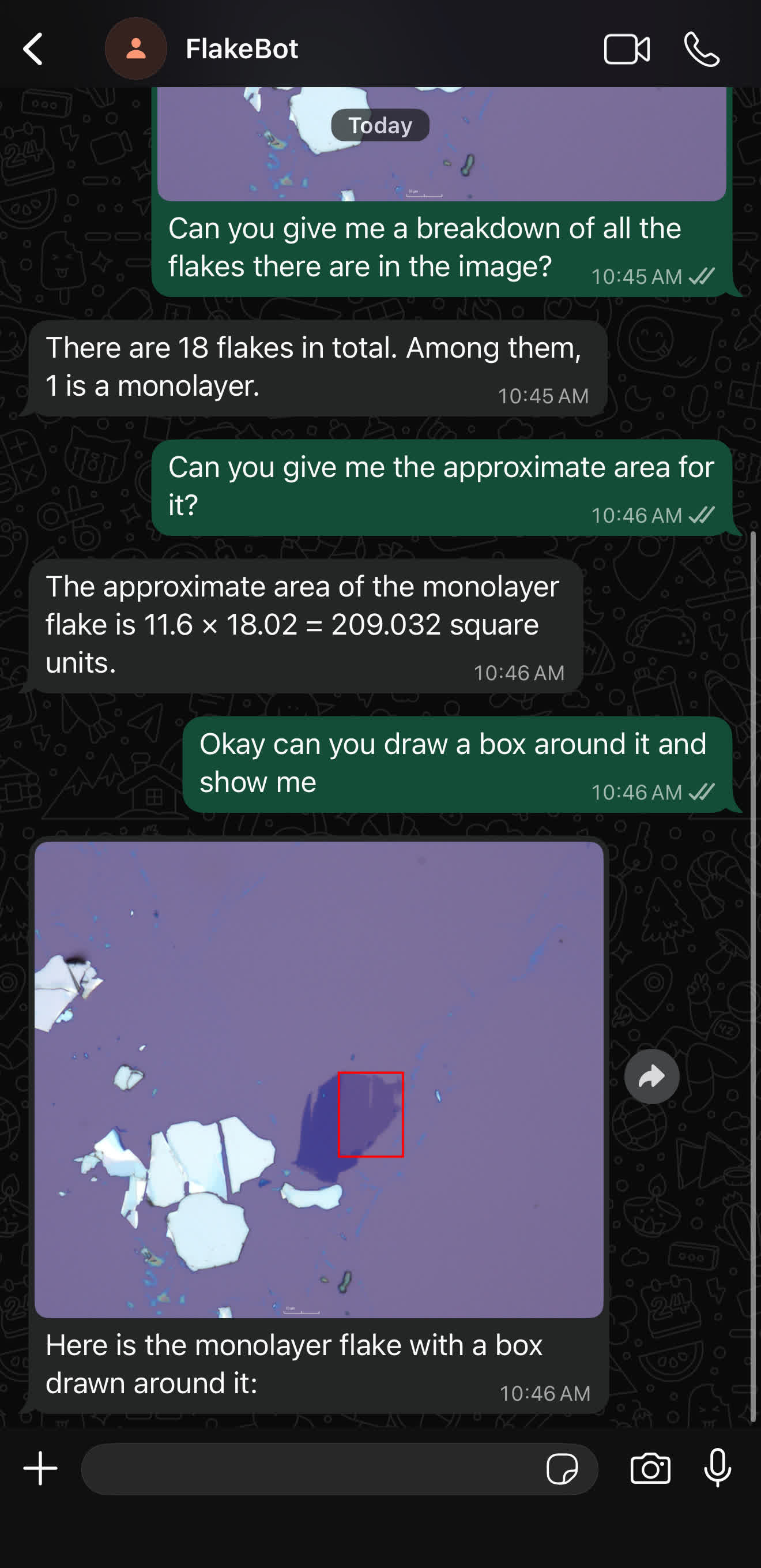 OpenQlaw highlights only the requested monolayer flake